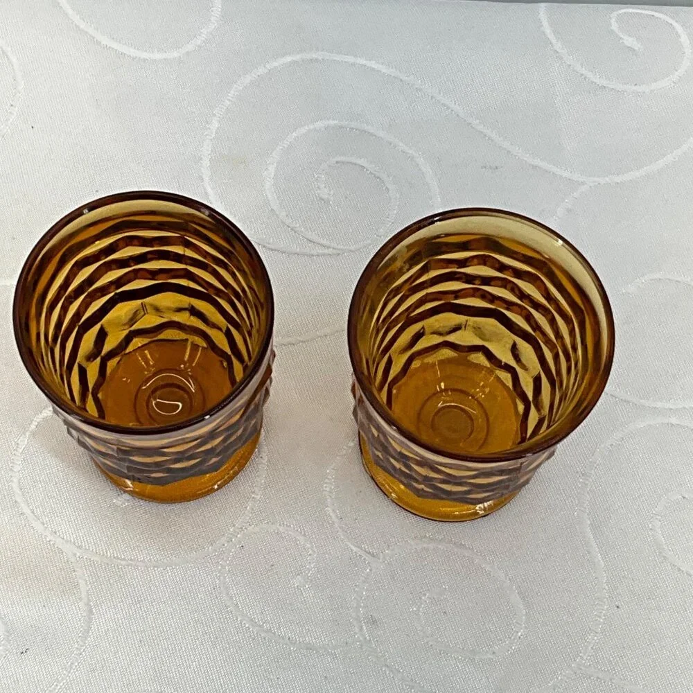 Whitehall Cubist Glass Juice Goblets Set Of 2 Textured Pattern 4 Inches Tall Col